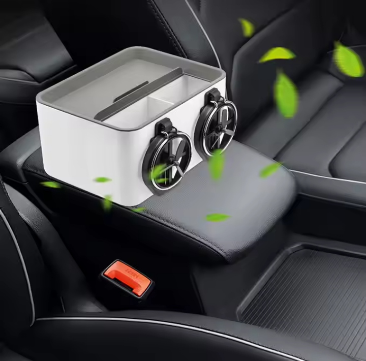 Car Armrest Tissue, Storage Box & Water Cup holder